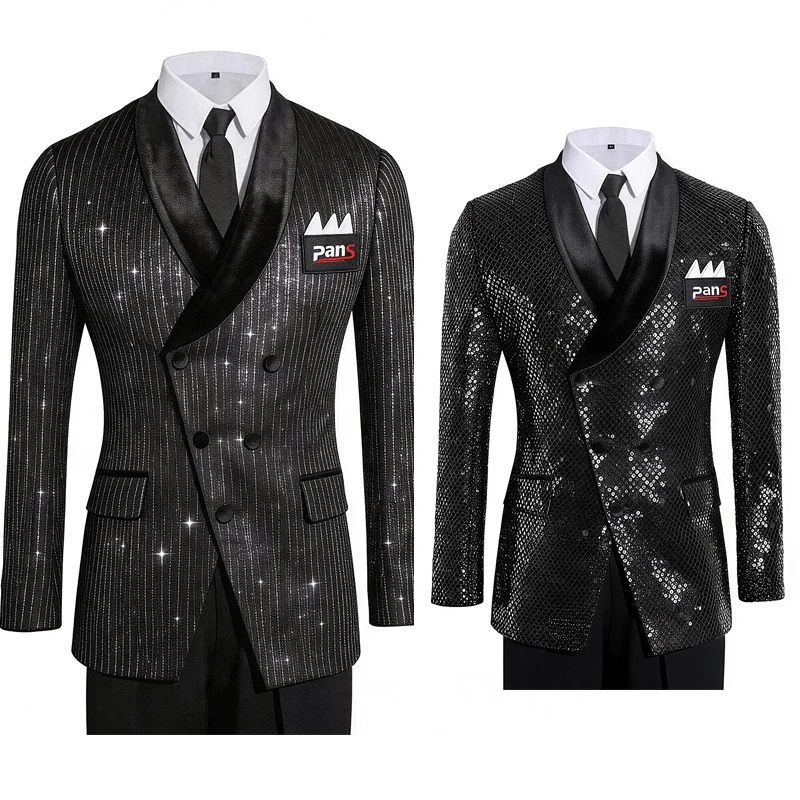 Male Long Sleeves Modern Dance Coat Men'S Waltz Ballroom Dance Competition Coats Adults Sequins Latin Dance Practice Wear 16274