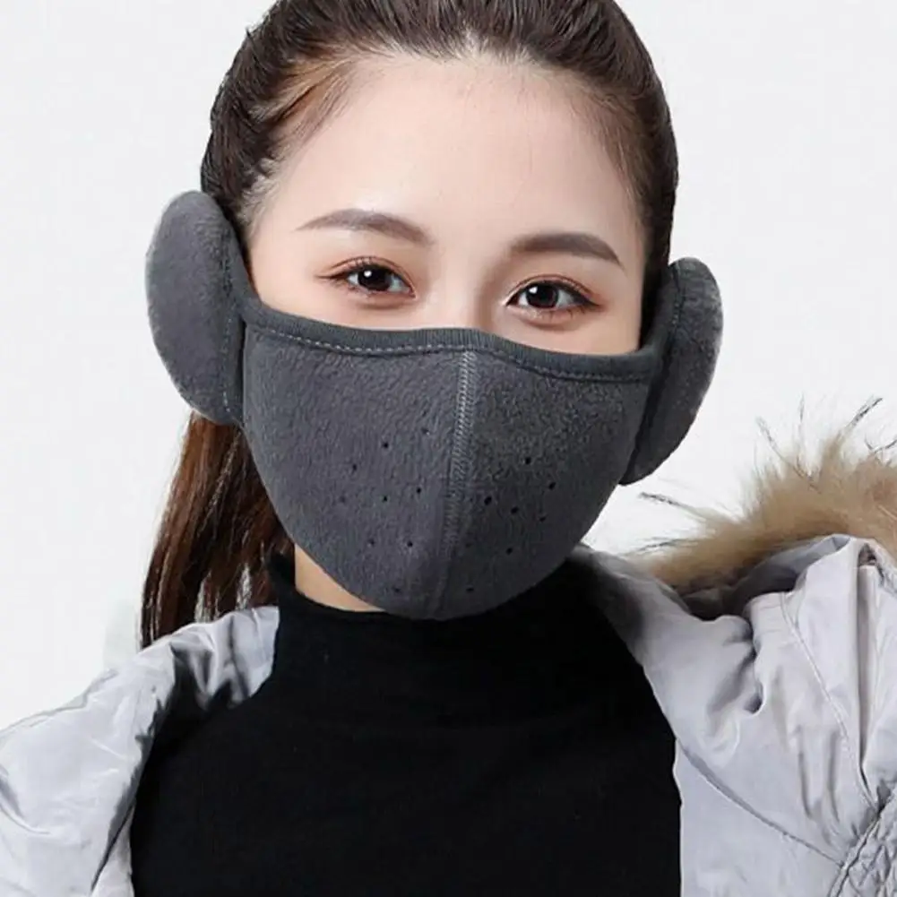 Winter Fleece Earmuffs with Windproof Mouth Cover Unisex Warm Ear Warmer Breathable Face Mask for Outdoor Activities