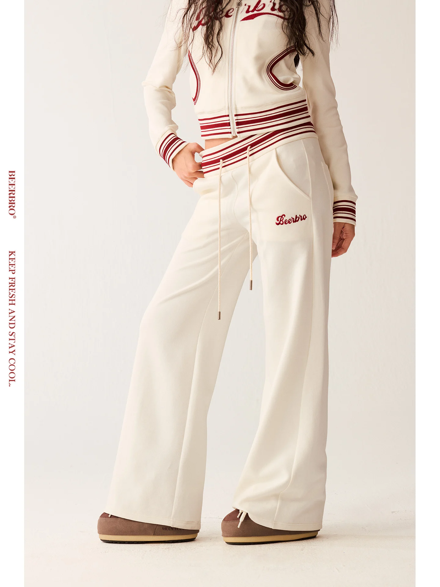 

BeerBro Retro Sound Wave Spicy Girl Loose Fit Elastic Waist Casual Sweatpants Bell Bot Cotton Polyester Spandex Blend