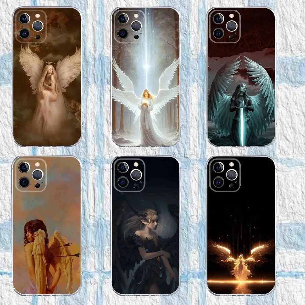 

Fantasy Angel Girl Wings Phone Case For iPhone 16,15,14,13,12,11 Pro,Max,Plus,X,XS,XR,SE,Mini Transparent Silicone Soft