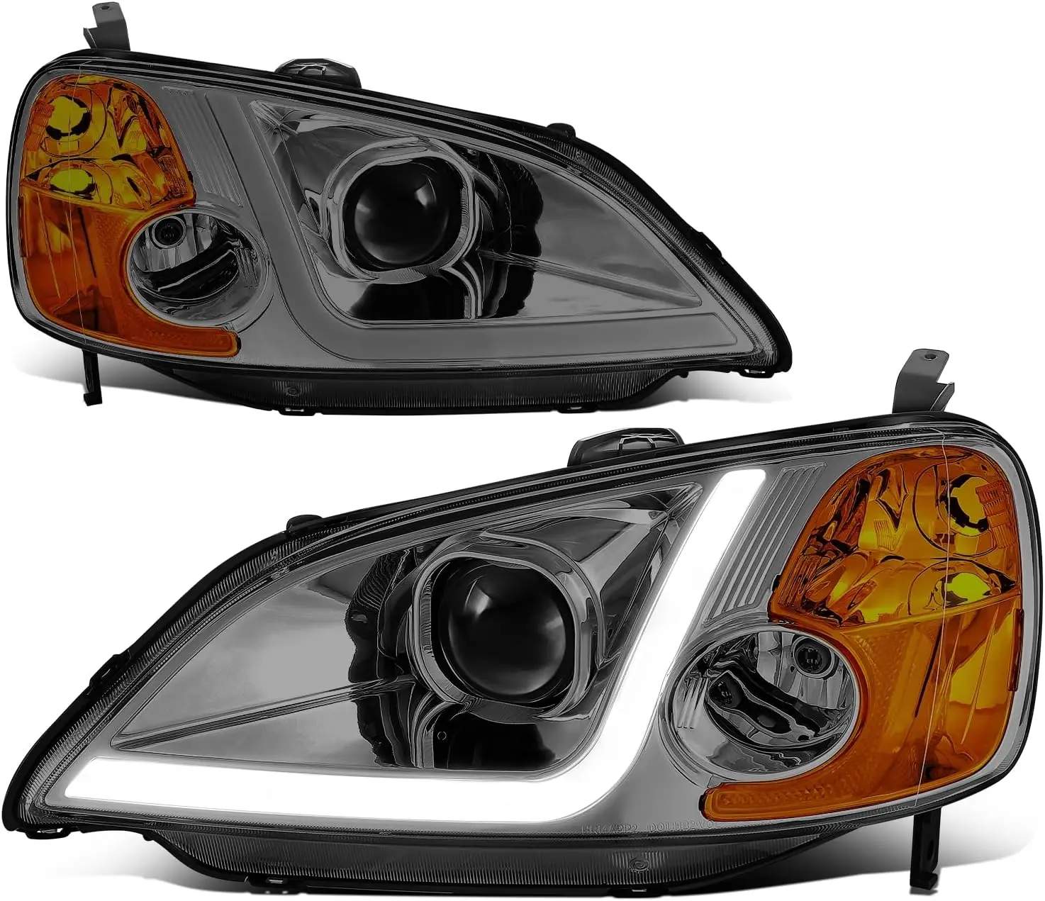 

Headlight Assembly Compatible with 2001 2002 2003 Honda Civic Sedan Coupe, 3D LED DRL Headlamps Replacement, Smoked Lens Amber C