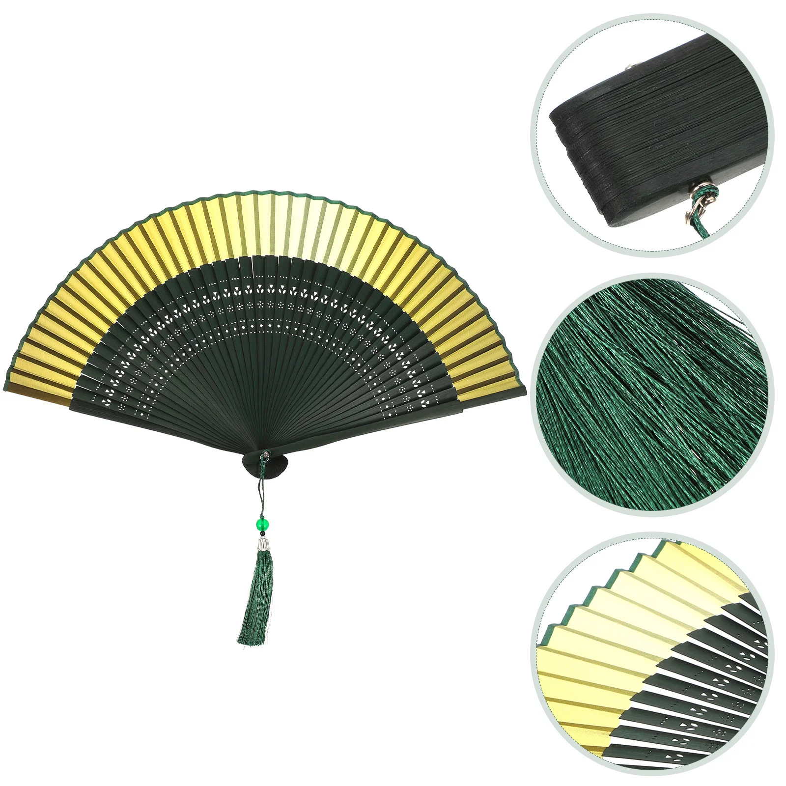 

Chinese Folding Fan with Tassel Elegant Handheld Bamboo Fan for Dancing Photo Prop Summer Cool Retro Style Wall Adornment Gift