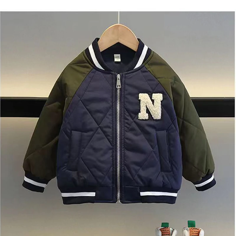 New Autumn Winter Boys Baseball Jacket Thick Keep Warm Outdoor V-neck Coat For Kids Children Sport Outerwear Birthday Present