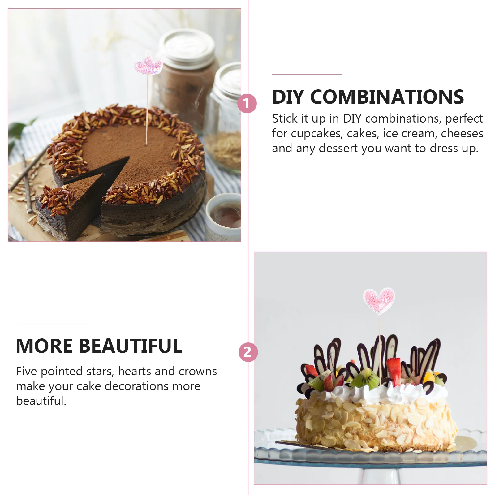 

8pcs Glitter Flag Picks Cake Decor Shining Transparent Design For Cupcakes Dessert Toppers Birthday Party Cake Decoration