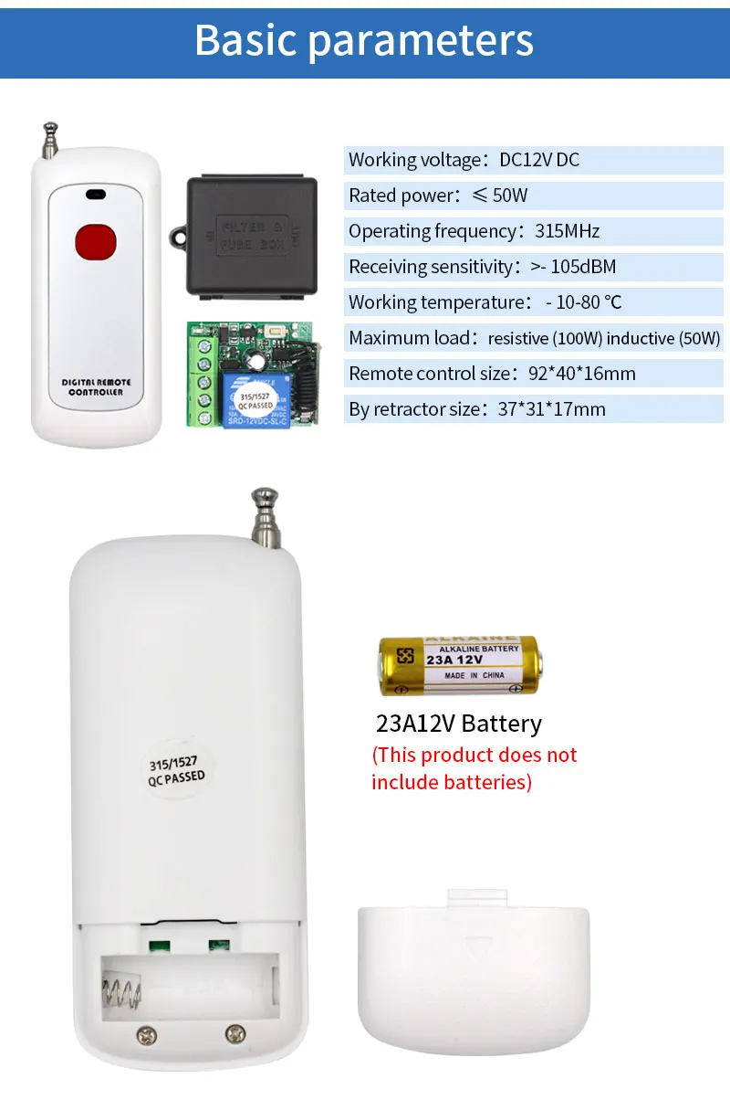 Imagem -02 - Interruptor de Controle Remoto sem Fio Receptor Controler 10a Relé rf Transmissor Módulo Receptor para Controle Acesso Rfid dc 12v 433mhz