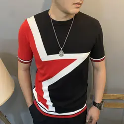 Fall/winter men's slim short sleeve sweater new Korean jacquard slim size half sleeve sweater jacket