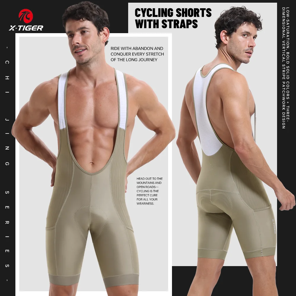X-TIGER Cycling Bib Shorts For Men Long Distance Rides Padded Bib Shorts Anti Slip Leg Grips MTB Road Cycling Clothing Quick Dry Men Bicycle Riding Bib Pants