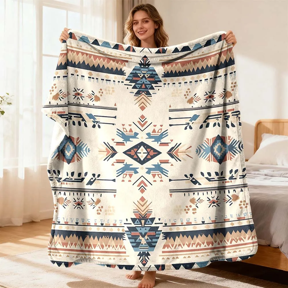 1pc Southwestern Aztec Tribal Print Flannel Throw Blanket Ultra Soft Cozy Boho Blanket for Home Couch Bed Living Room