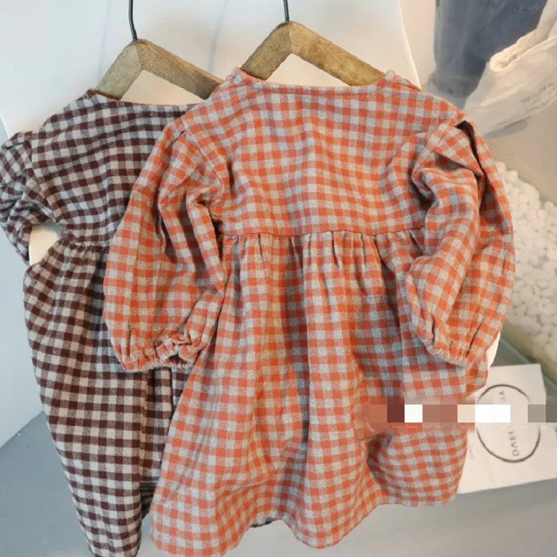 Children Clothing Girls Plaid Lady Long Sleeved Dress Princess 2023 Spring and Summer New Fashionable Casual Simple Dress