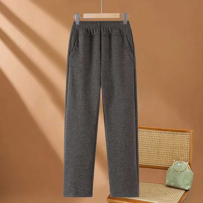 High Quality Woolen Straight Trousers Women Autumn Winter Oversize 6XL High Waist Pants Fleece Thicken Warm Casual Pants Female