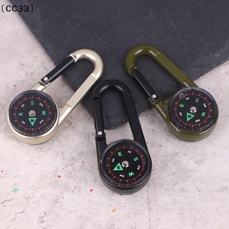 Picture 4: 3 In 1 Double Sided Mini Compass Carabiner Keychain With Compass Thermometer Outdoor Hiking Survival Zinc Alloy Key Ring〔CC33〕