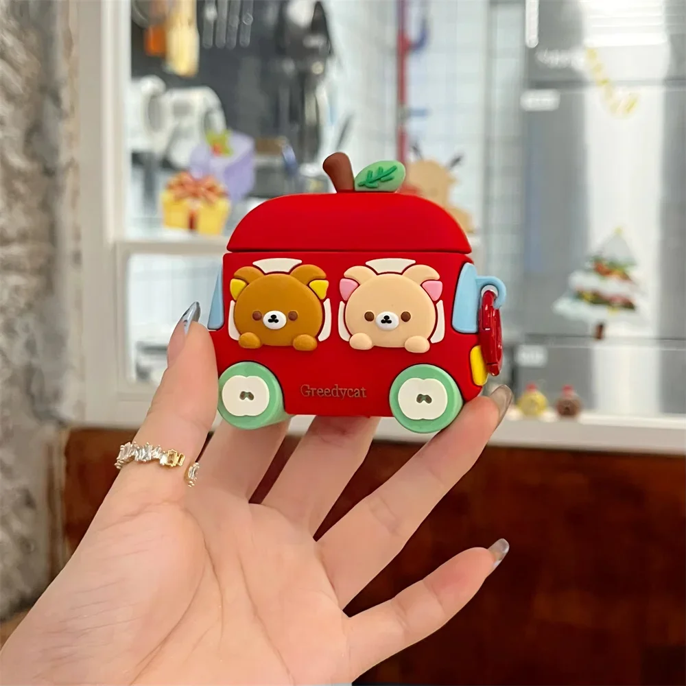 Earphone Case for Airpods 4 3 2 1 pro2 Cartoon Cute Red Car Bear Soft  Anti-drop Protective Cover Silicone Headphone Accessories