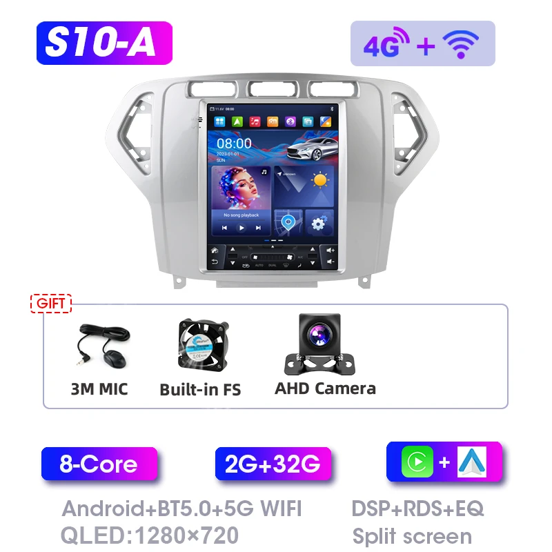 Srnubi Android Autoradio voor Ford Mondeo mk4 Galaxy A/C 2007-2010 Multimedia Video 2Din 9.7 "4G WIFI Carplay Auto Navigatie
