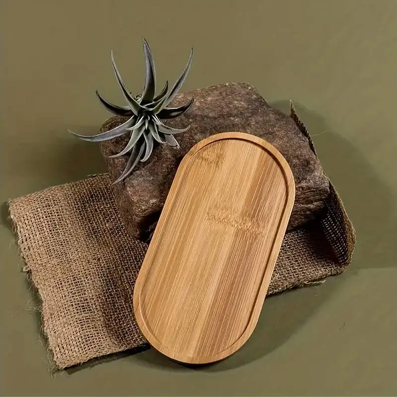 Wooden Tableware Flowerpot Shaped Storage Tray Solid Wood Round Flower Cat Decorative Base Home Kitchen Organizer Home Supplies