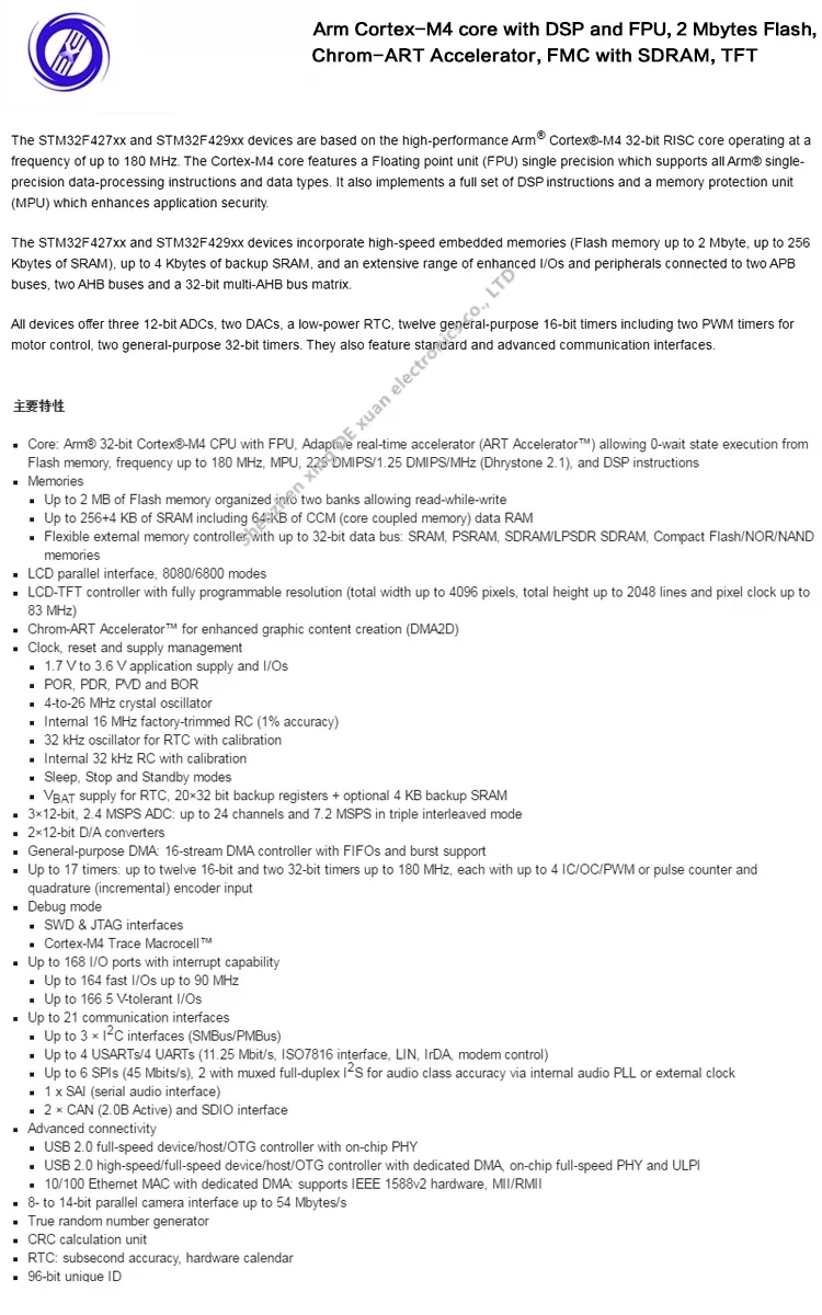 Original STM32F429BIT6 LQFP-208 ARM Cortex-M4 32-bit microcontroller MCU