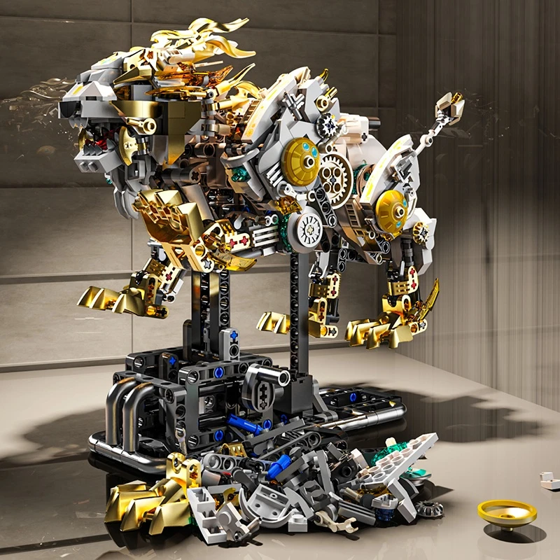 Ensemble de blocs de construction électriques, 1073 pièces, jouet animal lion mécanique, ornements, assemblage de modèles, cadeau d'anniversaire pour enfants