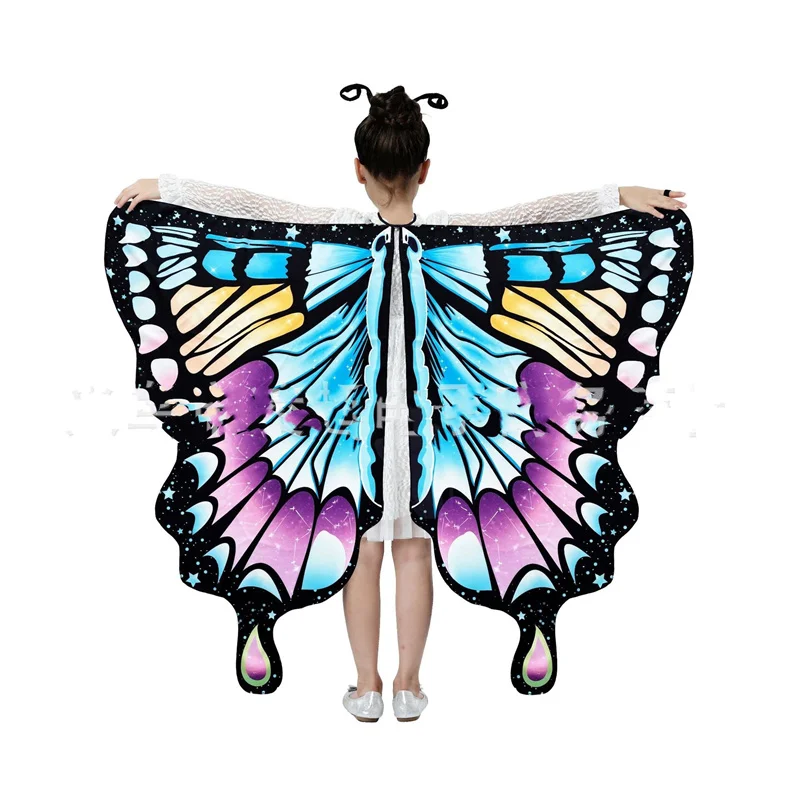 Butterfly Wings Girls Halloween Cape Kid Costume with Mask and Antenna Headband Fairy Dress Up Concert Show Clothes Princess