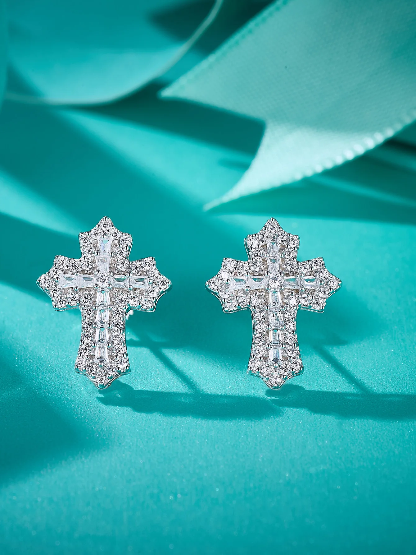 Cross Earrings Women Cross Stud Earrings Sterling Silver Moissanite Wedding Birthday Party Gift