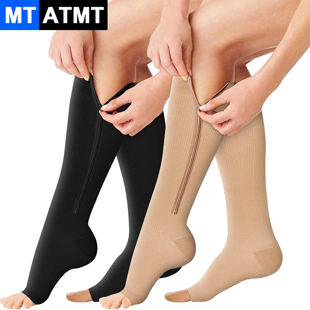 MTATMT 1Pair Sports Zipper Compression Socks Pressure Socks Cycling Running Women's Slim Legs Varicose Vein Prevention Socks