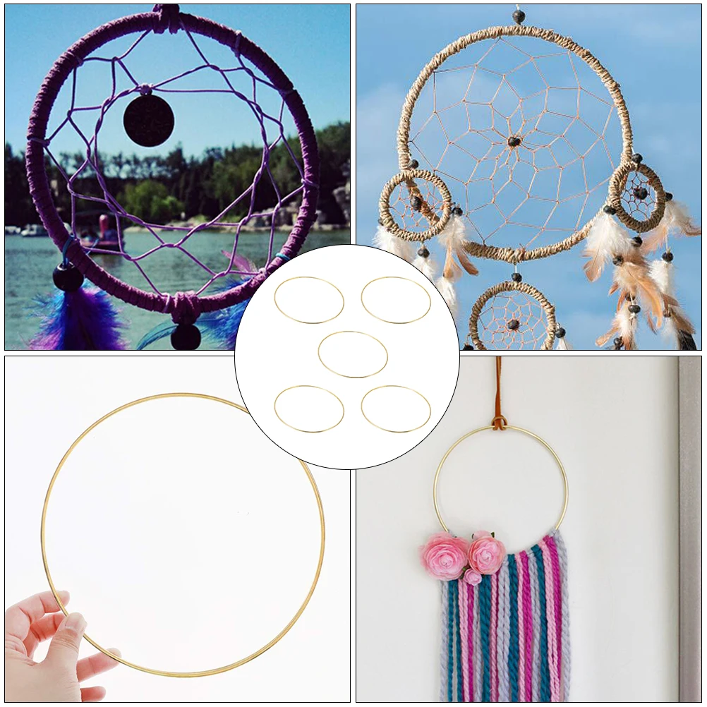 

5 Pieces Iron Dream Catcher Ring Round Shape DIY Craft Tool Gold Silver Hoop Metal Accessories Wreath Decor Loop Set