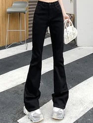 2024 Female Fashion Washed High Waist Loose Micro Flared Lady Casual Bell Bottom Pants Girls Black Versatile Trousers Large Size