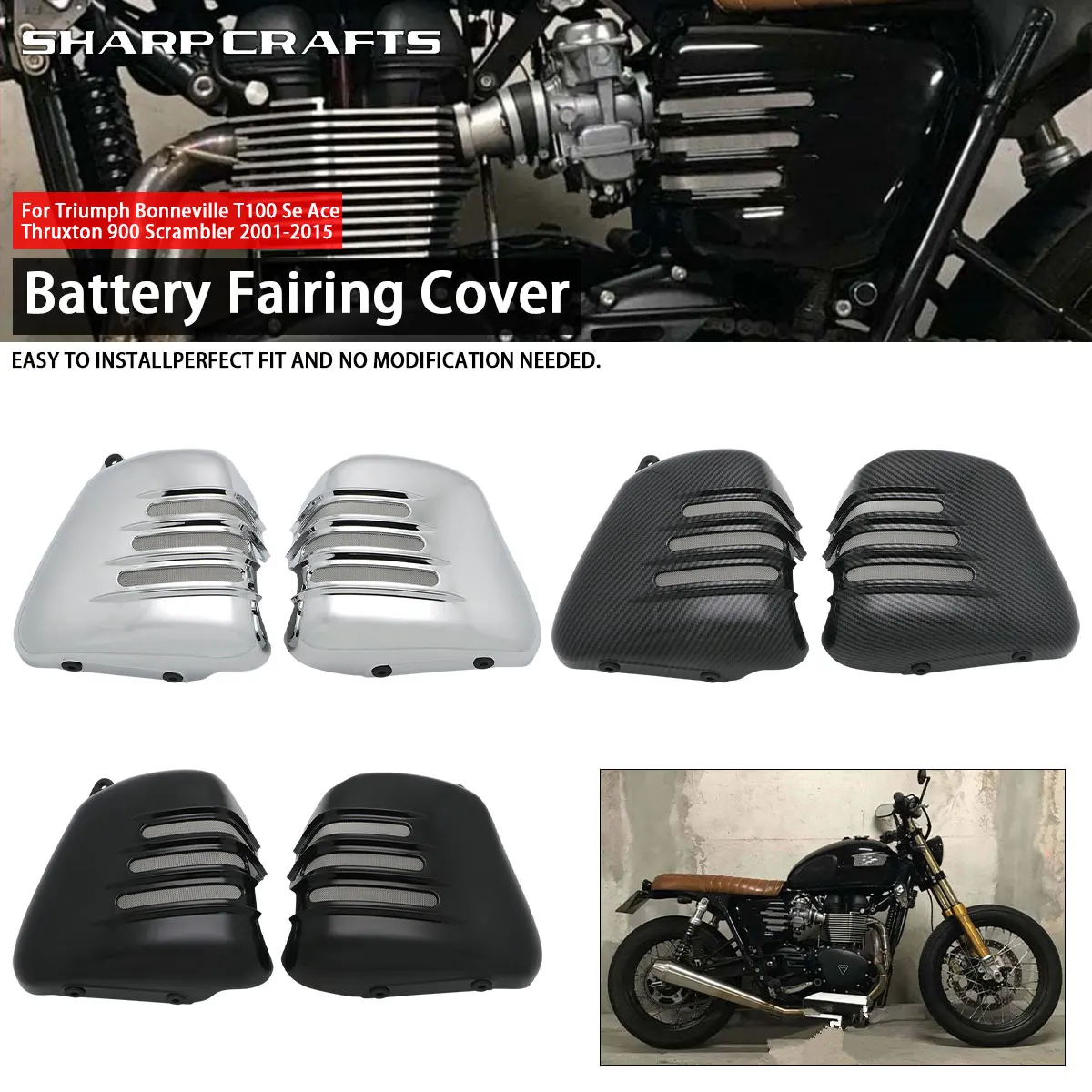 Motorcycle Left & Right Side Fairing Battery Cover For TRIUMPH 2001-2015 BONNEVILLE T100 SE ACE Thruxton 900 SCRAMBLER