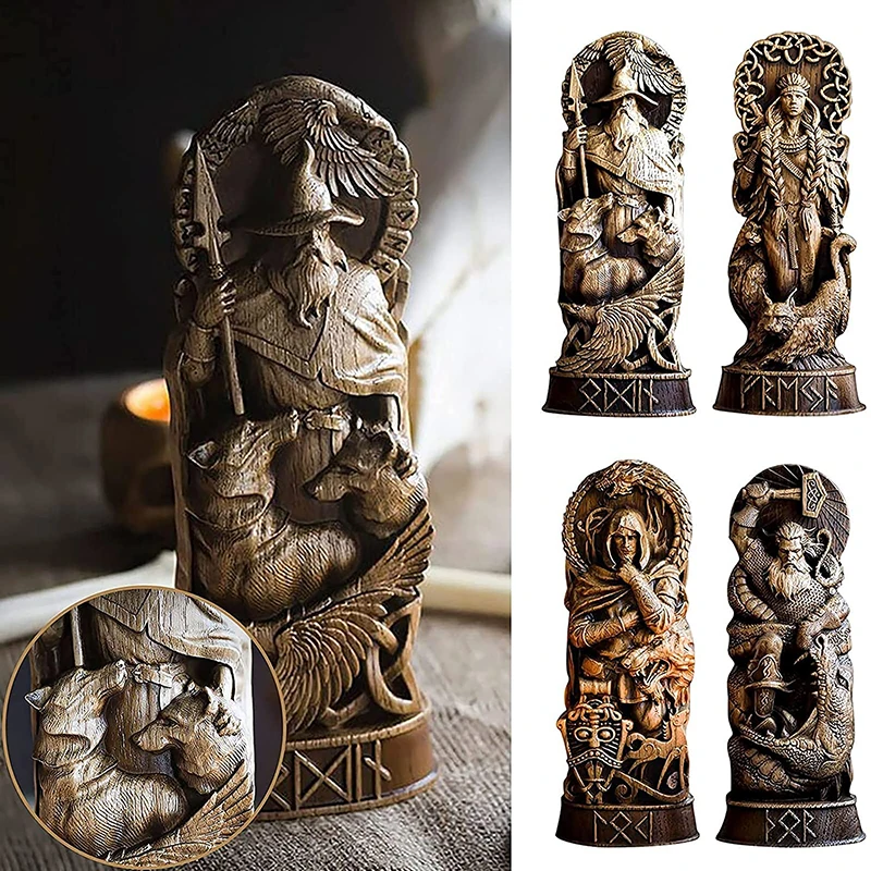 Hero statues imitation wood carving resin ornaments resin crafts myth ornaments Thor gods decoration
