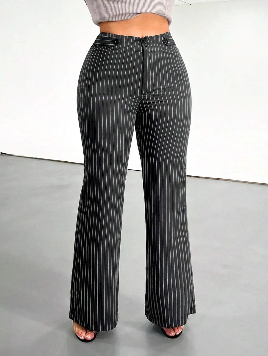 春夏の新ファッション多用途ストライププリントフレアパンツ女性スーツパンツカジュアル通勤デイリーロングパンツ