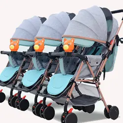 3 Baby Stroller With Rubber Wheel, Foldable Triplets Strollers