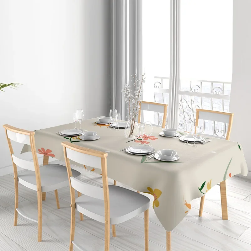 Bright Sunflower Tablecloth with Colorful Leaves Ideal for Dining Room Decor Soft Cotton Fabric Easy Maintenance