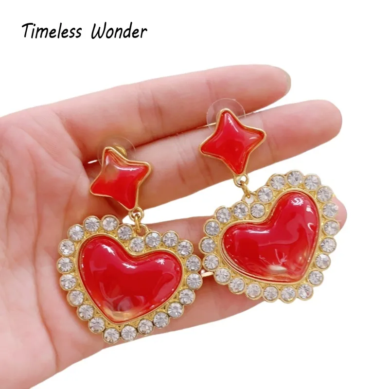 

Timeless Wonder Fancy Zircon Geo Glass Heart Stud Earrings for Women Designer Jewelry Runway Goth Rare Gift Top Trendy Cute 5452