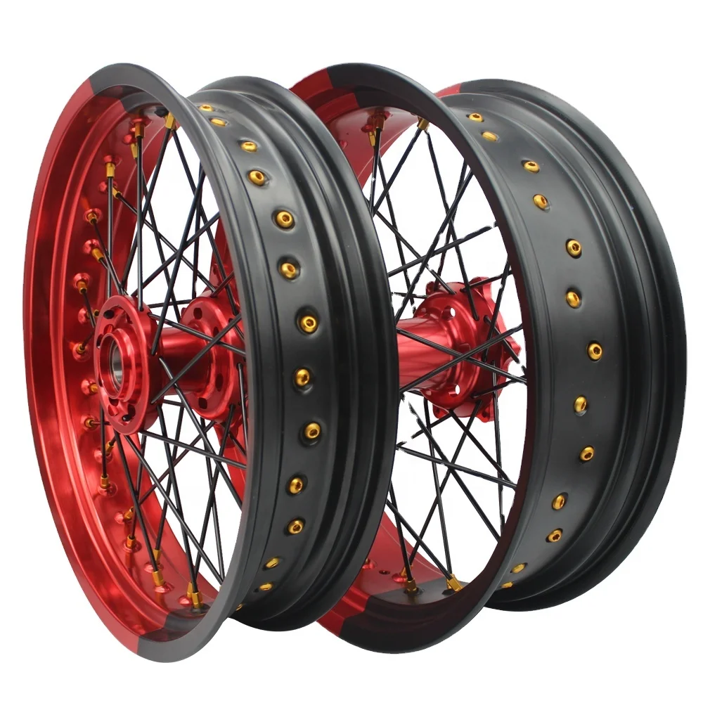 New Product Anodized Double Color Motorcycle Wheels Super Motard Wheels Set Supermoto Wheels