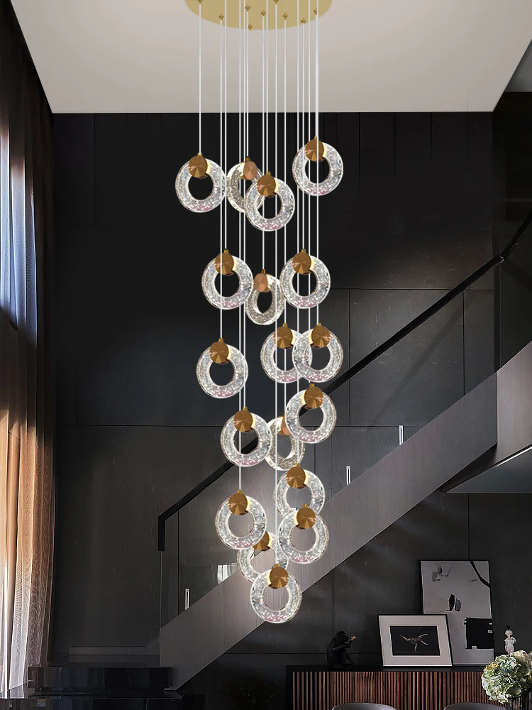 

Minimalist Crystal Loft Chandelier Designer Interior Lighting Fixtures for Circular Ceiling Lamp of Stairs Chandeliers