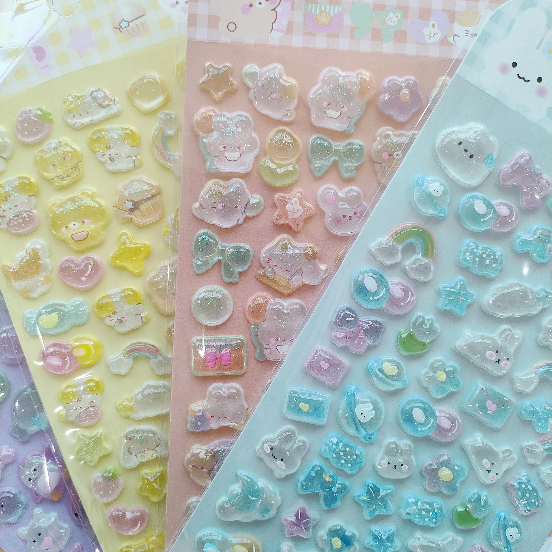 4PCS 3D 크리스탈 귀여운 동물 스티커 절묘한 미학 앨범 전화 케이스 일기 키보드 장식 선물