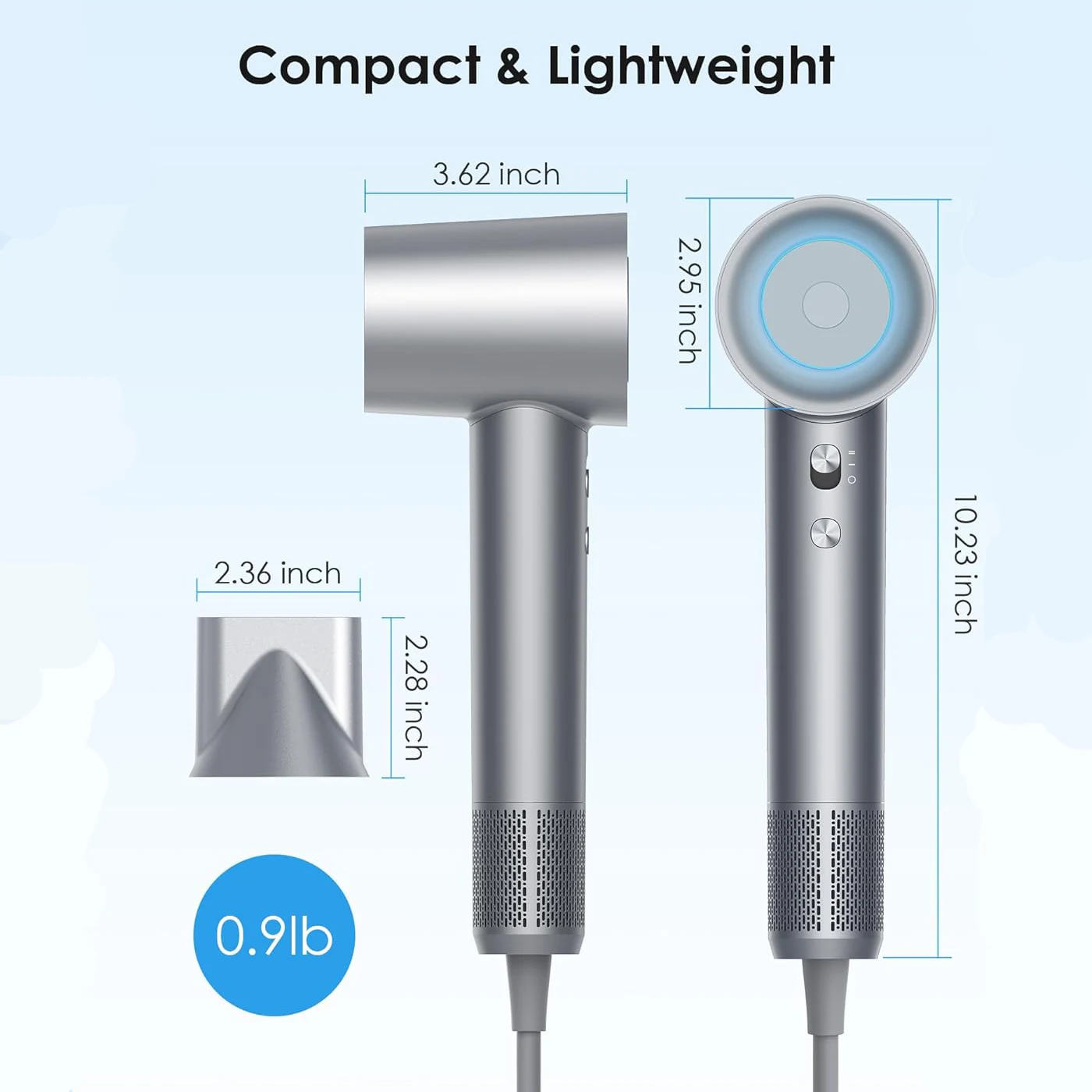 Pengering rambut kecepatan tinggi air SU9, nosel magnetik berputar 360 °, ion negatif 200mil, kebisingan rendah, Pengering tiup 1600W cepat kering untuk rumah