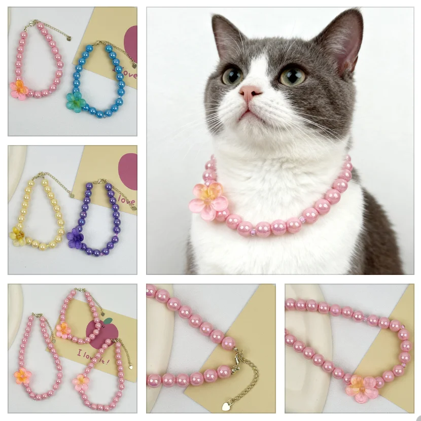 

1Pc Cute Fashion Adjustable Cat Collar Personalized Dog Cat Beaded Choker Kittens Pet Necklace with Neck Decoration Pet Supplies