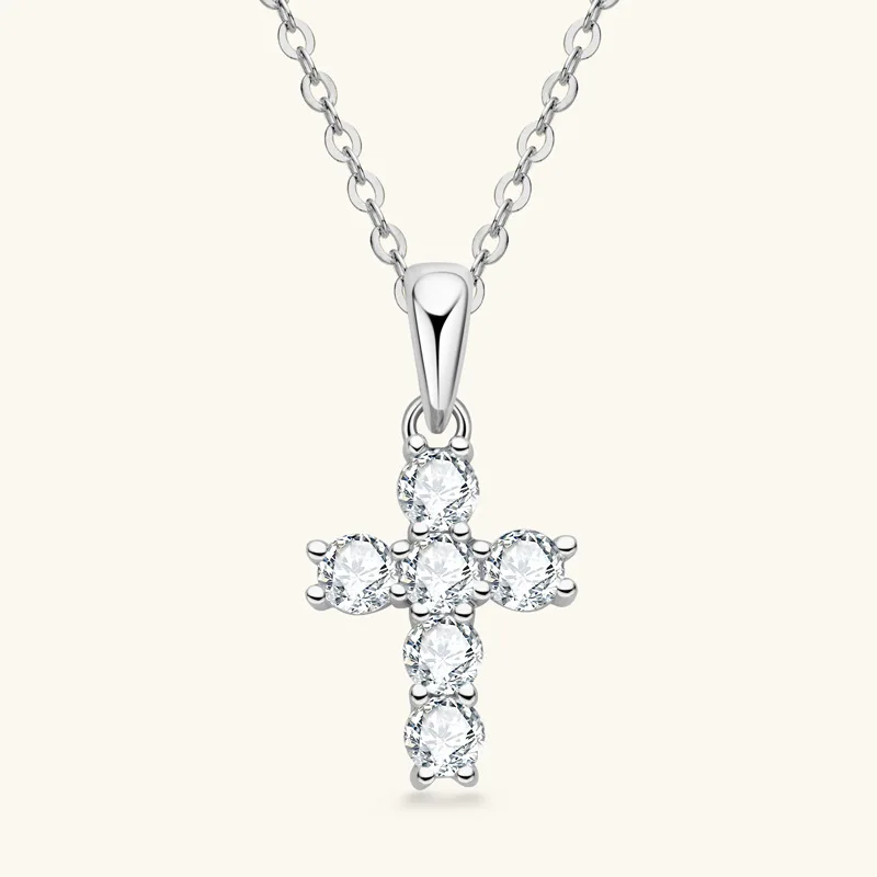 MINWEEN D Color 3mm Moissanite Cross Pendant for Women 6pcs Gemstone Sparkling Simulated Diamond S925 Silver Moissanite Necklace