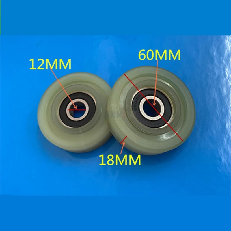 Rubberized Wheel 4PCS 12*60*18 PU Polyurethane Wheel 6201 POM Rubberized Bearing Nylon Guide Positioning Pulley Roller 12X60X18