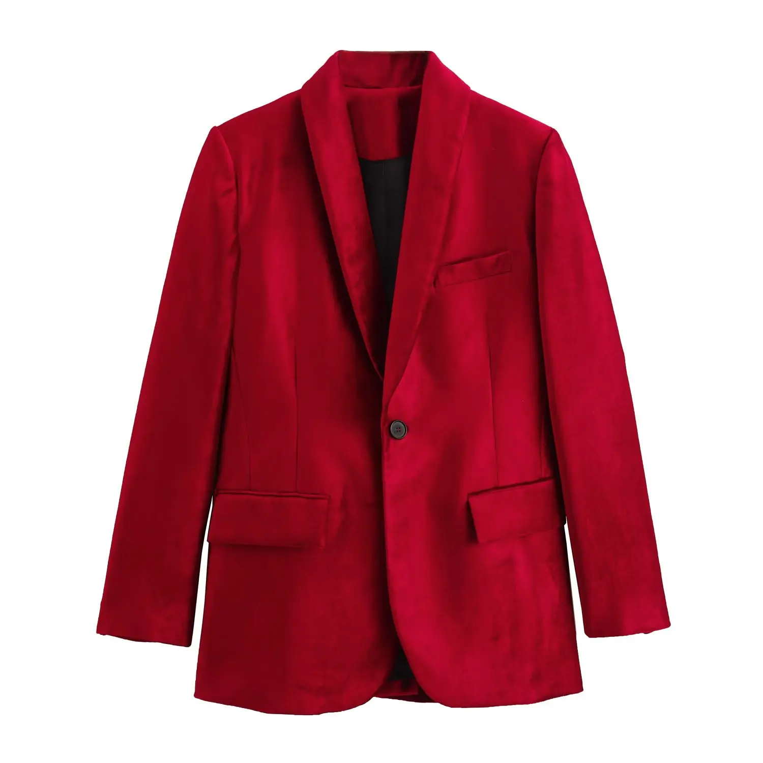 TRAFZA 2024 Office Lady Women Solid Blazers Velvet Single Button Loose Fit Coats Vintage Red Women Mujer Elegant Jackets