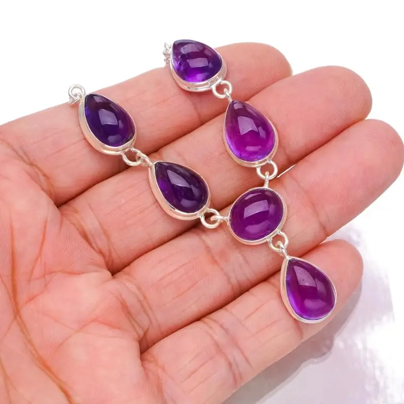 

StarGems Natural Amethyst Handmade 925 Sterling Silver Necklace 18 1/2" F6790