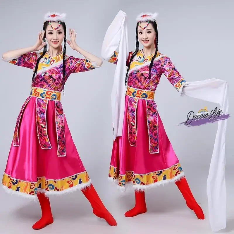 Tibetskie Kobiety Dorosłe Sztuka Test Taniec Kwadratowy Etniczny Występ 4-częściowy Zestaw