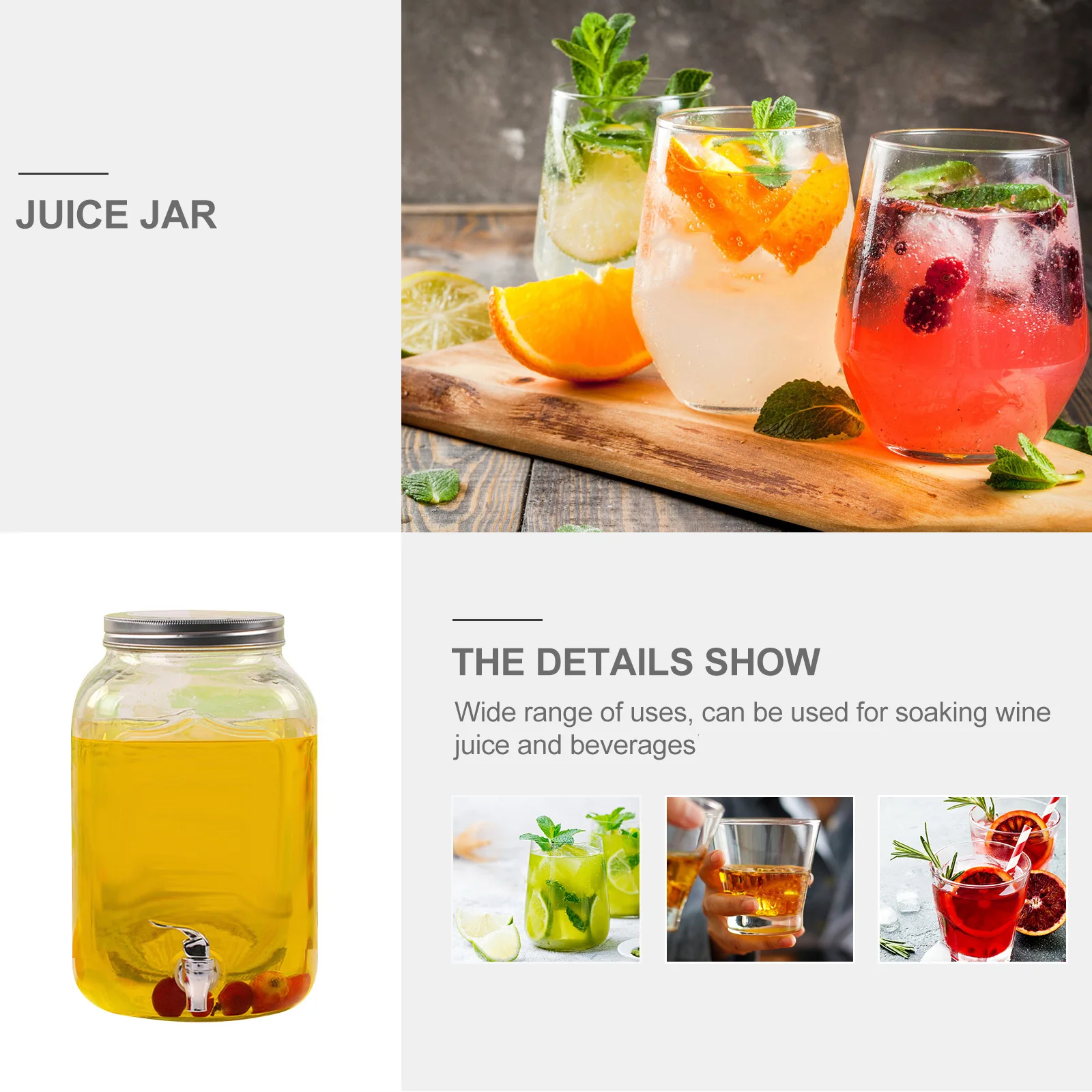 

1Pcs Glass Juice Container Enzyme Beverage Dispenser Large Capacity Elegant Drink Barrel with Faucet for Party Wedding Christmas