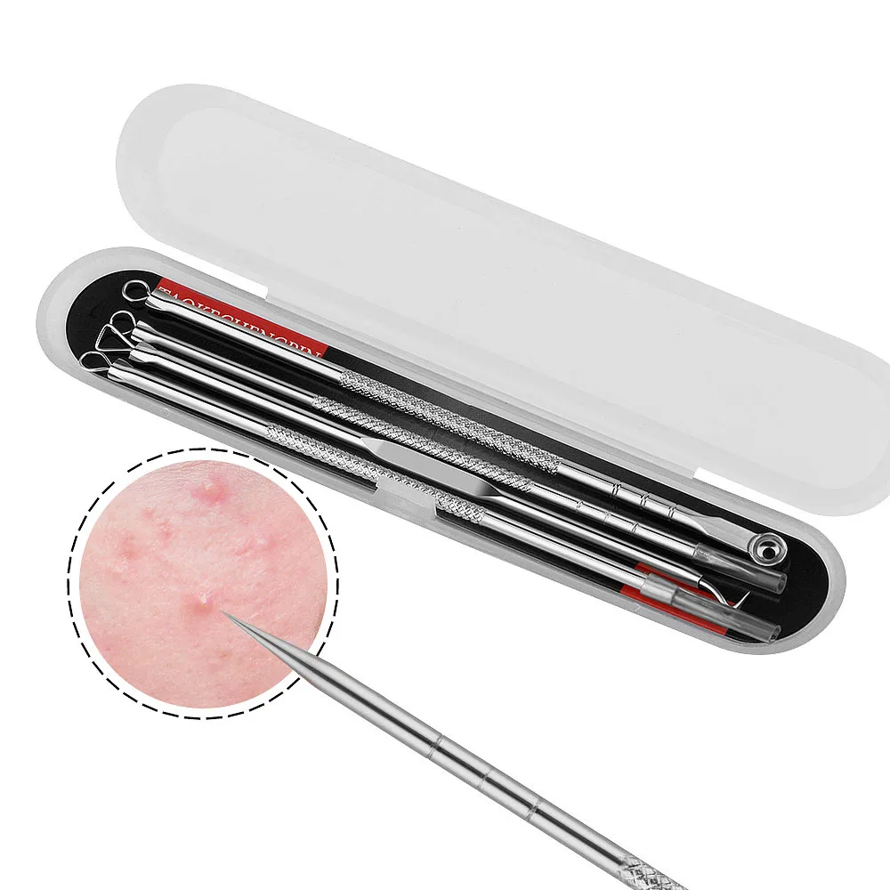 4Pcs Blackhead Acne Remover Set Removal Tools Beauty Skin Care Pore Cleaner Acne Needle Pimple Stainless Steel Pimple Needles