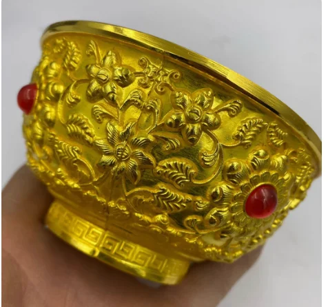 

Live Stream Supply Antique Bronze Ware Vintage Copper Green Rust Solid Longevity Bowl Fortune copper Dragon and Phoenix Gilded