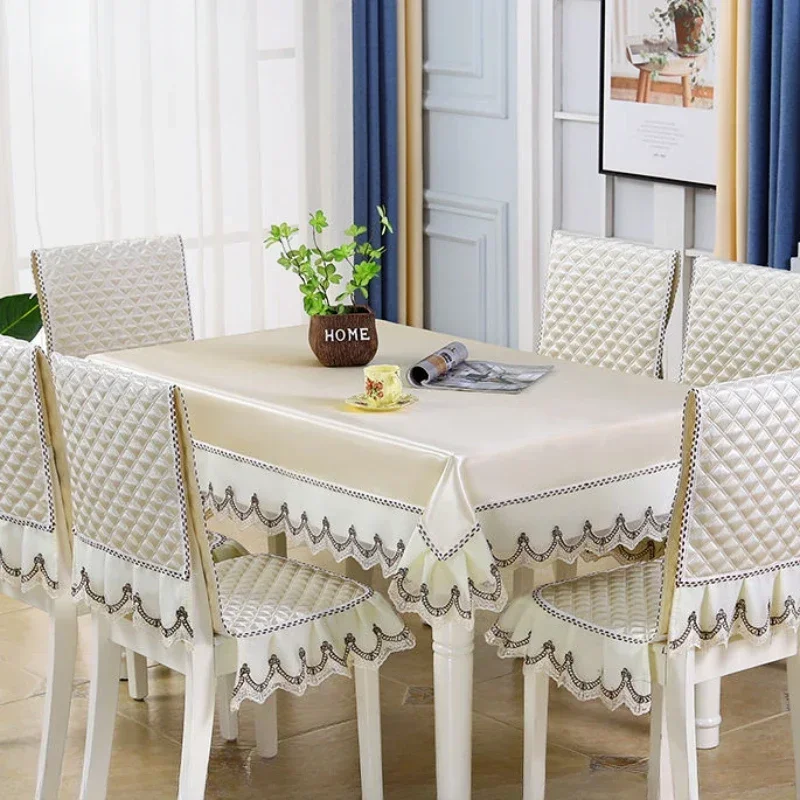 Wave Lace Edge Chair Cover French Printed Tablecloth Rectangular Chair and Stool Cover Anti Slip Seat Cover Cushion