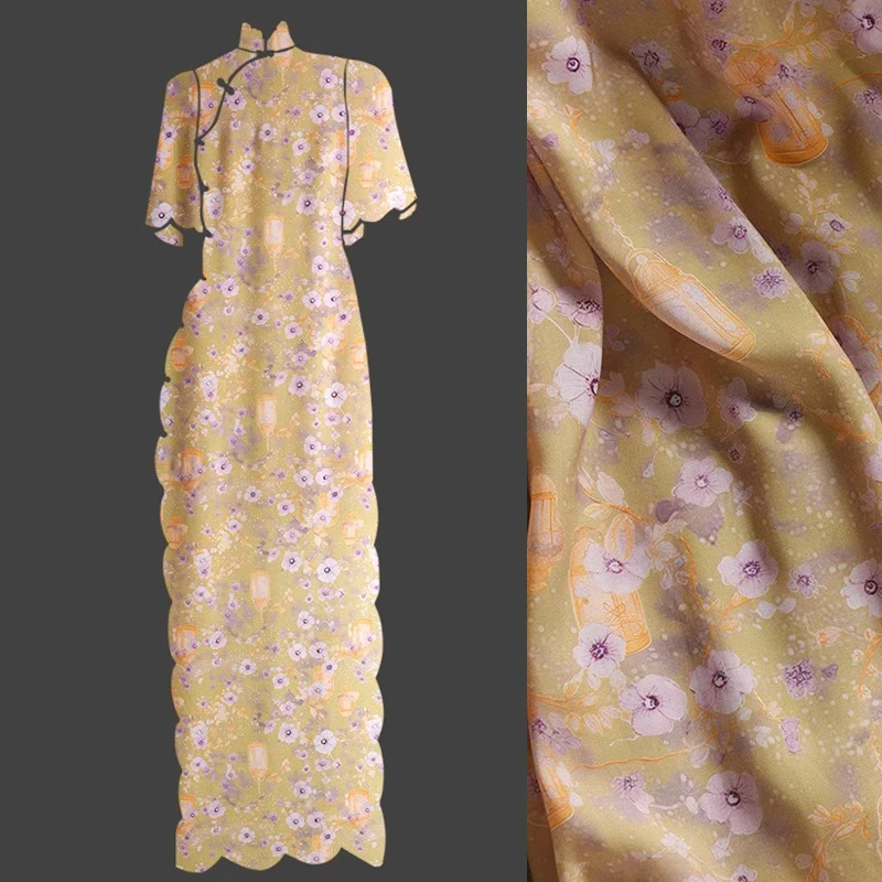 145CM Wide 130G/M Weight Rayon Fabric for Summer Dress Cheongsa Blouse Pants,Soft Light Purple Floral Printed Fabric R417