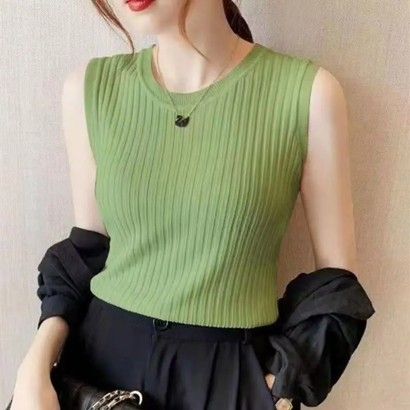 

Fashionable round Neck Vest Strap Women's Autumn Korean Loose Sleeveless Knitted Base Shirt Inner Wear Top Outerwear
