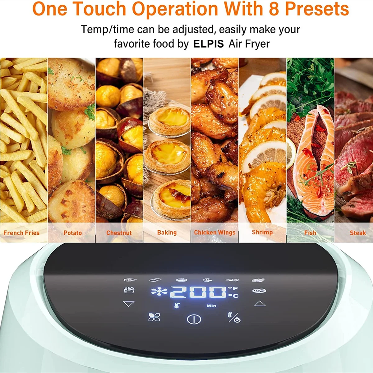 ELPIS Smart Air Fryer 4 ลิตรไม่มีน้ำมัน LCD Touch Screen Airfryer เมนูที่ตั้งไว้ล่วงหน้าเตาอบไฟฟ้าอเนกประสงค์ Fryer เครื่องทำอาหาร