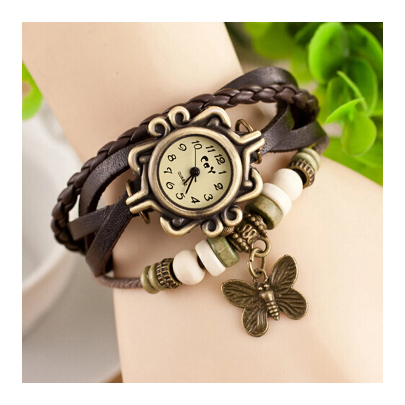 Women\'s Casual Vintage Multilayer Butterfly Faux Leather Bracelet Wrist Watch Ladies Female Clock Montre Femme Relogios 2017 Hot