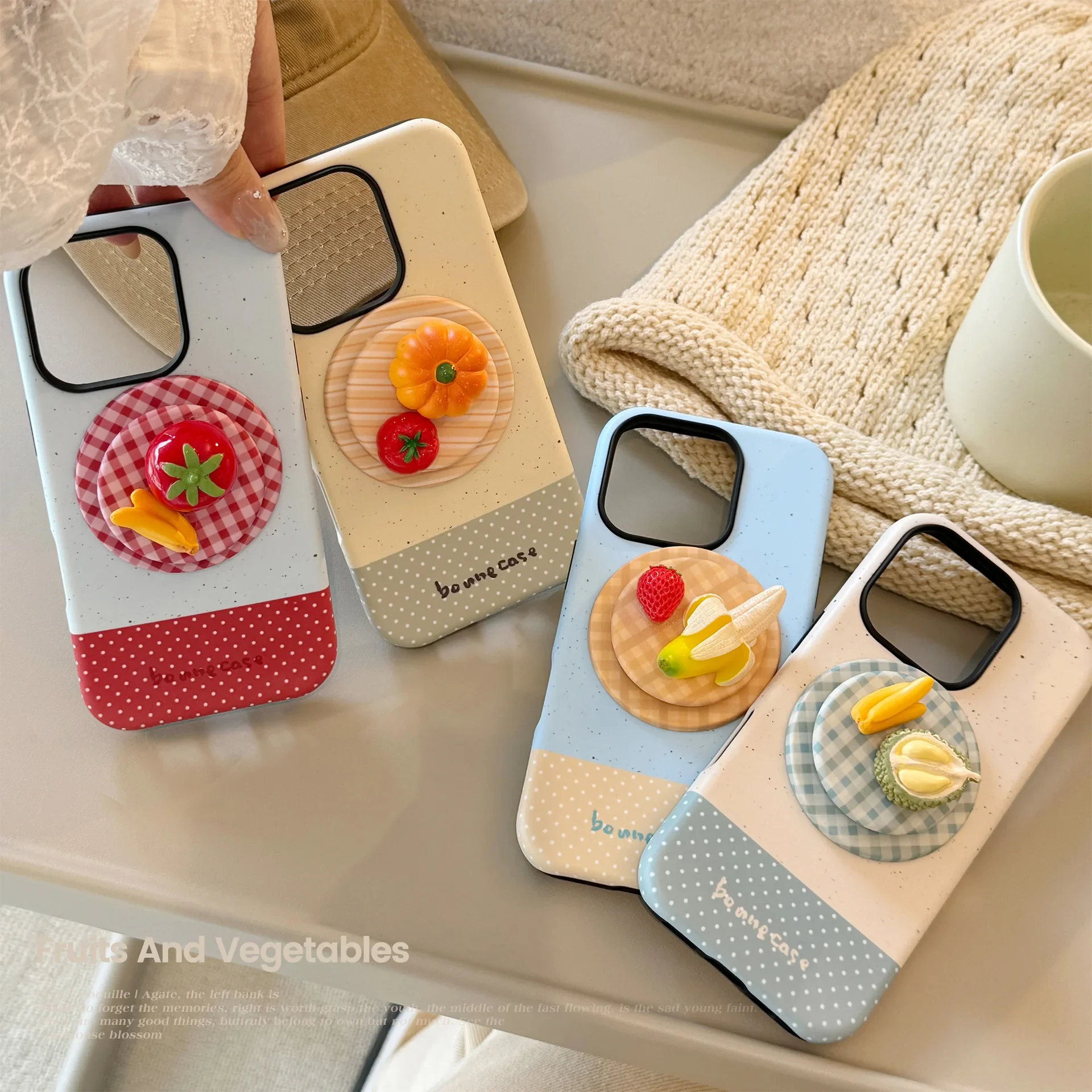 Koreanische Spleißen 3D Cartoon Obst Plaid Halterung Magnetische Telefon Fall Für iPhone 17 Air 12 13 11 14 15 16 Pro Max stoßfest Abdeckung